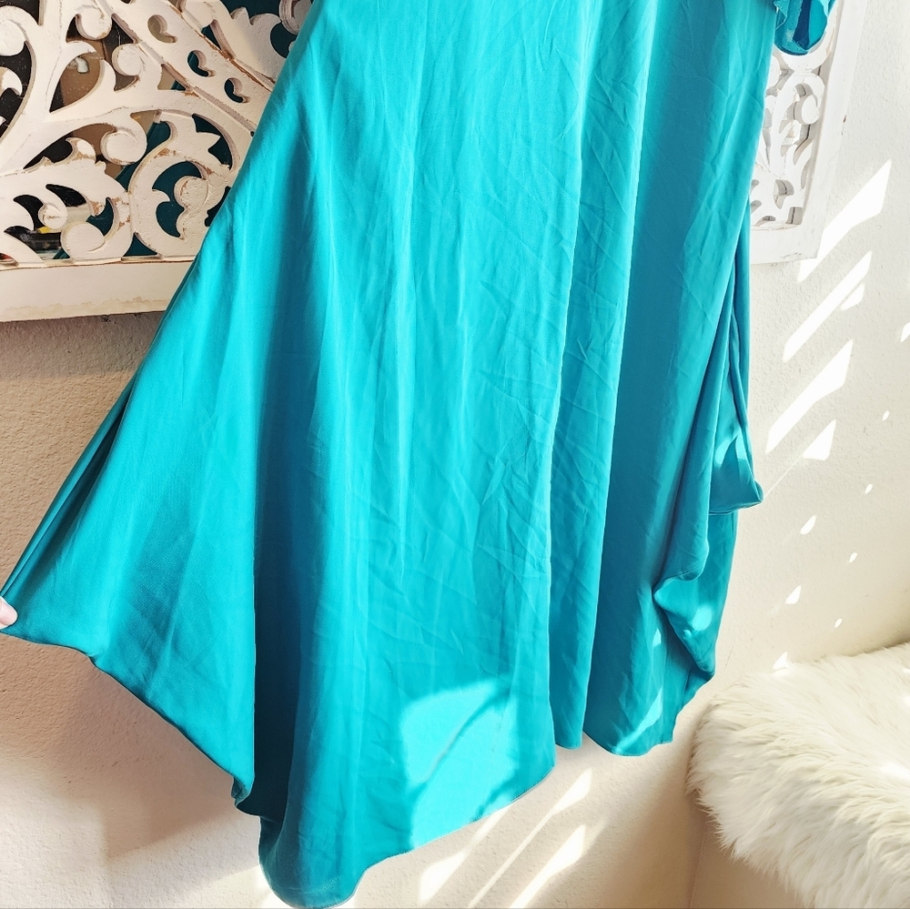 KOMMAL SOOD TEAL MAXI DRESS LONG SLEEVE NECK DETAIL SIZE MEDIUM - Picture 11 of 15